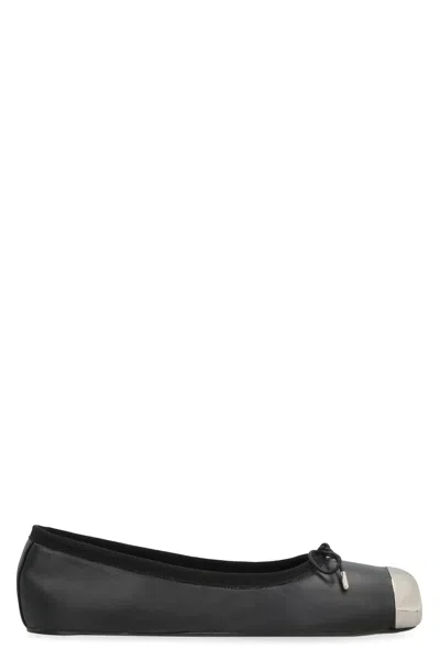 Alexander Mcqueen Black Nappa Leather Ballet Flats With Metallic Square Toe For Women