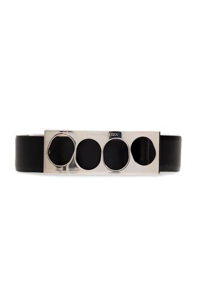 Alexander Mcqueen Stylish Black Leather Men's Grip Belt