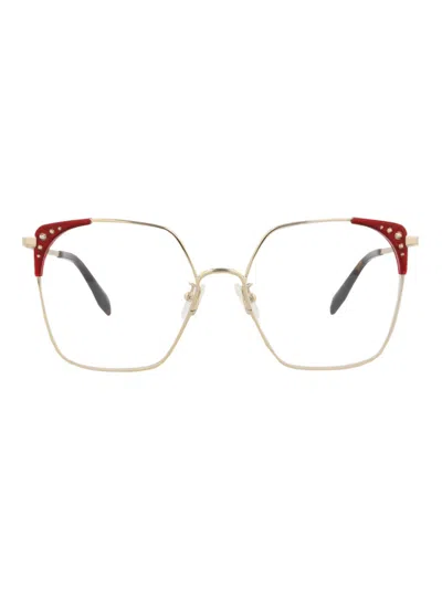Alexander Mcqueen Stylish Square/rectangle Metal Optical Frames For Women In Gold