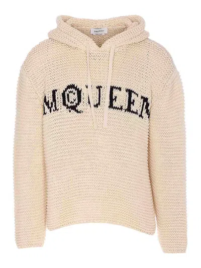 ALEXANDER MCQUEEN MCQUEEN BEIGE KNITTED HOODIE