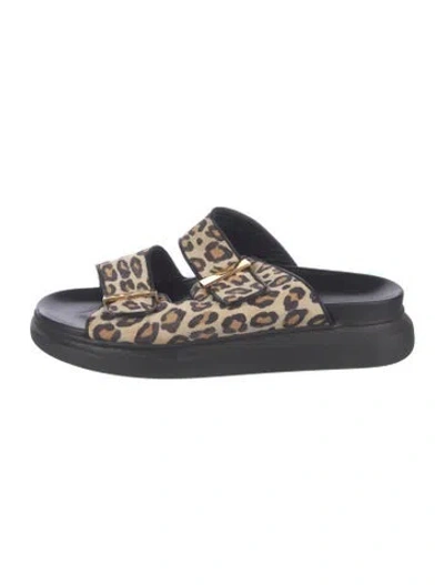 Pre-owned Alexander Mcqueen Suede Animal Print Slides In Brown