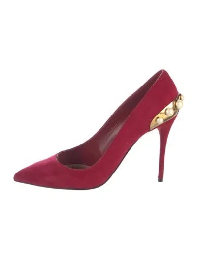 Pre-owned Alexander Mcqueen Suede Beaded Accents Pumps In Red
