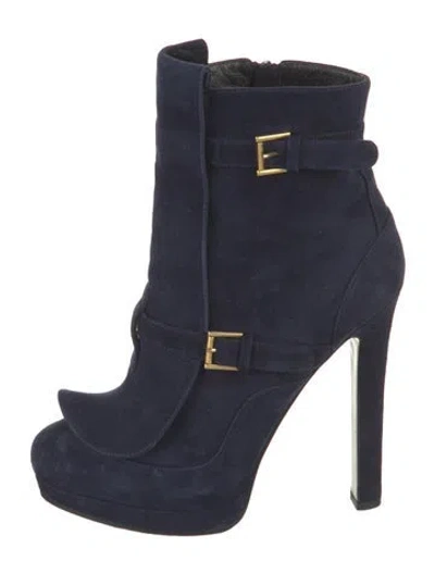 Pre-owned Alexander Mcqueen Suede Boots In Blue