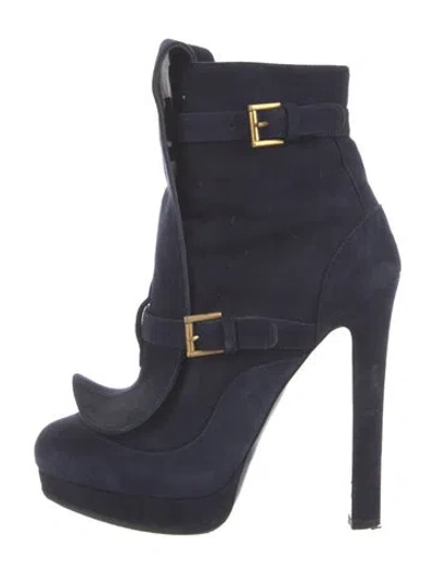 Pre-owned Alexander Mcqueen Suede Boots In Blue
