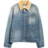 Alexander Mcqueen Denim Jacket With Suede Collar In Blue