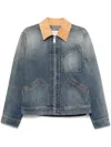Alexander Mcqueen Suede Collar Zip-up Denim Jacket