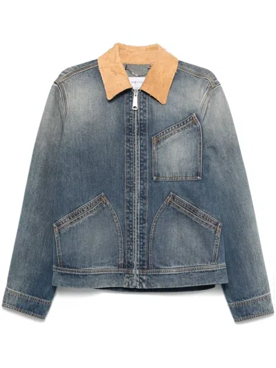 Alexander Mcqueen Suede Collar Zip-up Denim Jacket