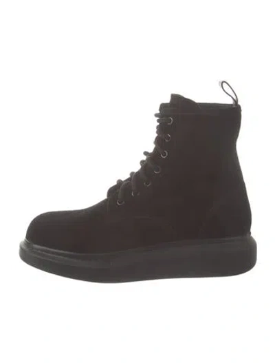 Pre-owned Alexander Mcqueen Suede Combat Boots In Brown