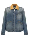 Alexander Mcqueen Denim Jacket With Suede Collar In Blue