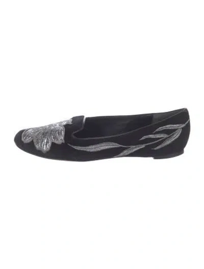 Pre-owned Alexander Mcqueen Suede Floral Print Ballet Flats In Black
