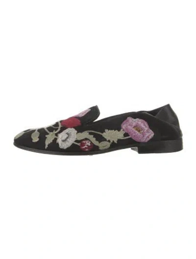 Pre-owned Alexander Mcqueen Suede Floral Print Loafers In Black