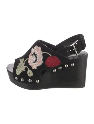 Pre-owned Alexander Mcqueen Suede Floral Print Mules In Black