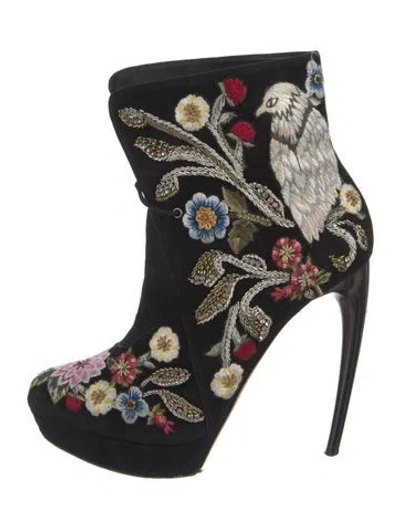 Pre-owned Alexander Mcqueen Suede Graphic Print Boots In Black