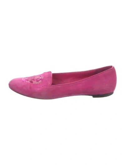 Pre-owned Alexander Mcqueen Suede Graphic Print Loafers In Pink