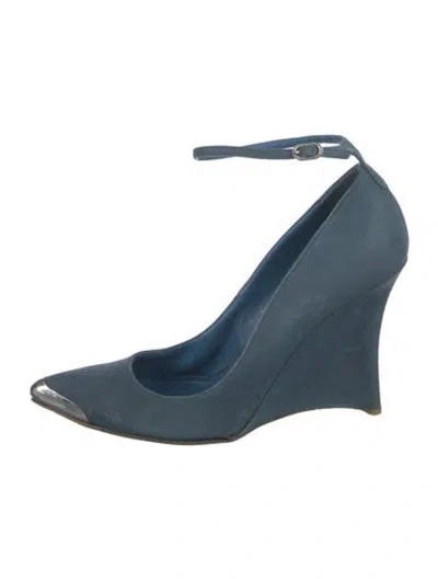 Pre-owned Alexander Mcqueen Suede Leather Trim Embellishment Pumps In Blue