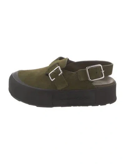 Pre-owned Alexander Mcqueen Suede Leather Trim Embellishment Slingback Flats In Black