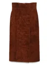 Alexander Mcqueen Womens Brown Brushed-suede Split Leather Midi Skirt In Brown