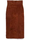 Alexander Mcqueen Womens Brown Brushed-suede Split Leather Midi Skirt In Brown