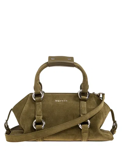 Alexander Mcqueen Suede Ring-detail Tote Bag In Green
