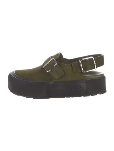 Pre-owned Alexander Mcqueen Suede Slingback Flats In Green