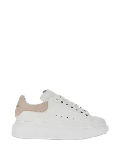 Alexander Mcqueen Women White Low Top Sneakers With Logo Lettering On Tongue And Heel In Leather Wom