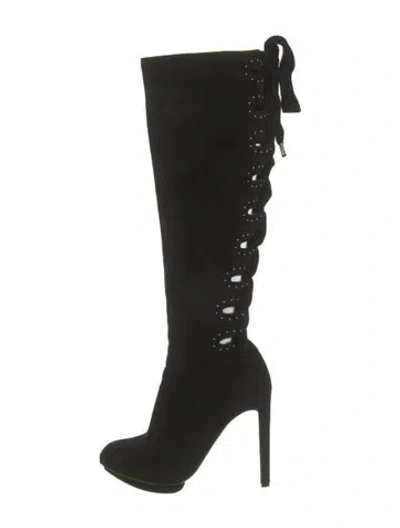Pre-owned Alexander Mcqueen Suede Studded Accents Boots In Black