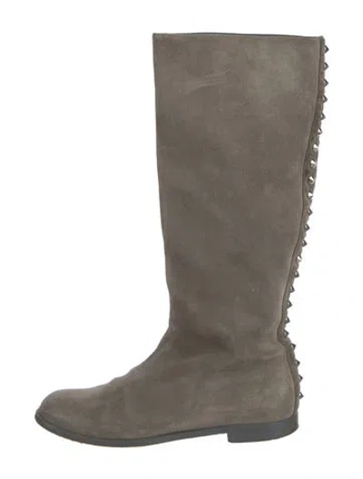 Pre-owned Alexander Mcqueen Suede Studded Accents Riding Boots In Gray