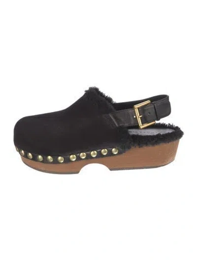 Pre-owned Alexander Mcqueen Suede Studded Accents Slingback Flats In Black