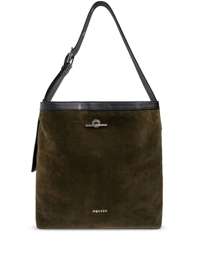 Alexander Mcqueen Suede Tote Bag In Green