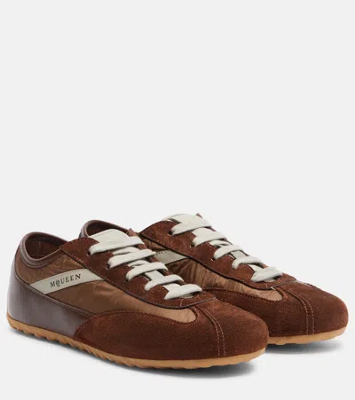 Alexander Mcqueen Boxe Leather-trimmed Suede Sneakers In Brown