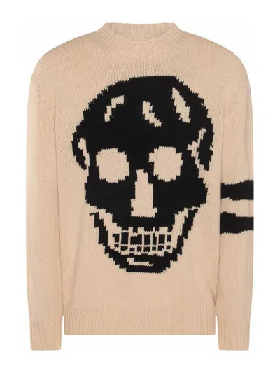 Alexander Mcqueen Beige And Black Wool Jumper In White