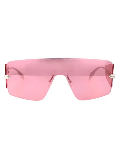 Alexander Mcqueen Sunglasses In 004 Silver Silver Pink
