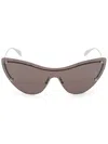 Alexander Mcqueen Silver Cat Eye Shield Sunglasses In Silver+smoke