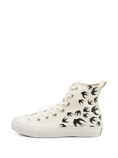 Pre-owned Alexander Mcqueen Swallow High-top Sneakers In White