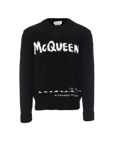 Alexander Mcqueen Pixel Knit Graffiti Logo Sweater In Black