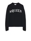Alexander Mcqueen Logo Crewneck Cotton Sweater In Blackivory