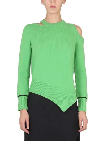 Alexander Mcqueen Cold-shoulder Wool Jumper In Green