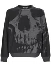 Alexander Mcqueen Skull Intarsia Wool Melange Crewneck Sweater In Gray