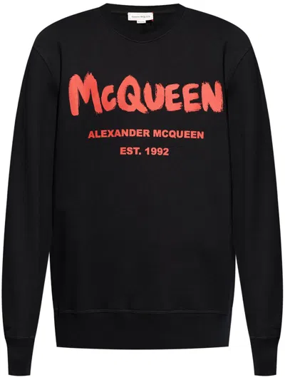 Alexander Mcqueen Logo-print Cotton Sweatshirt In Black