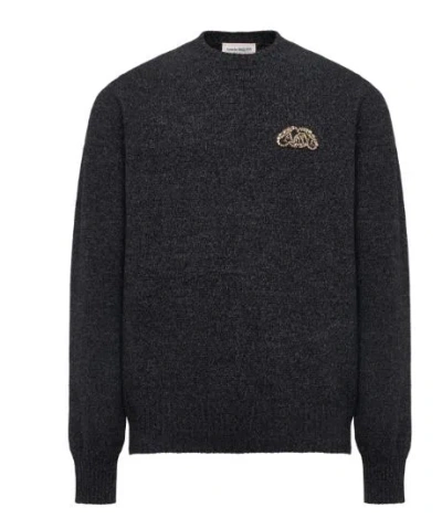 Alexander Mcqueen Wool-cashmere Seal Sweater In Charcoal/crystal