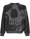 Alexander Mcqueen Skull Intarsia Wool Melange Crewneck Sweater In Grey Ml/charcoal