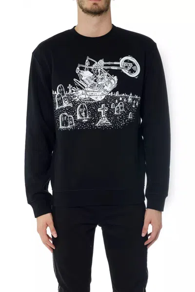 Pre-owned Alexander Mcqueen Sweatshirt White Print Black Sweater