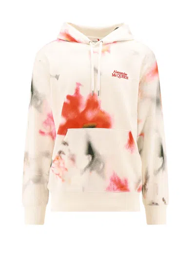 Alexander Mcqueen Floral All Over Print Cotton Hoodie In Red