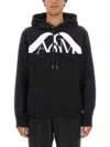Alexander Mcqueen Drawstring Hooded Sweater With Ribbed Hem And Cuffs In Black