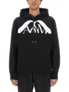 Alexander Mcqueen Drawstring Hooded Sweater With Ribbed Hem And Cuffs In Black