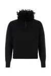 Alexander Mcqueen Wool Blend Sweater Featuring Fur Collar In Black
