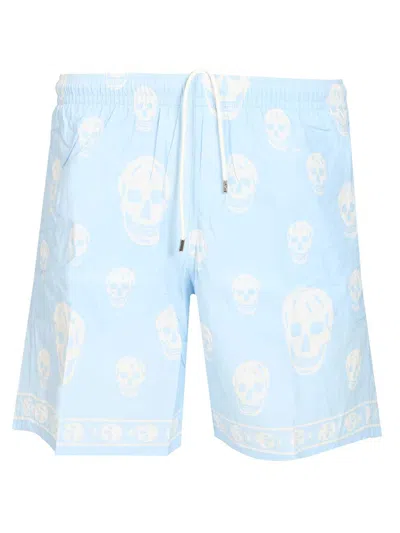 Alexander Mcqueen Swim Shorts With Skull Motif Trousers Light Blue
