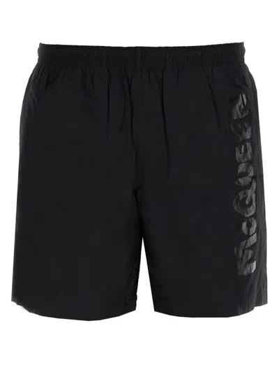 Alexander Mcqueen Men Graffiti Logo Swimsuit In Black