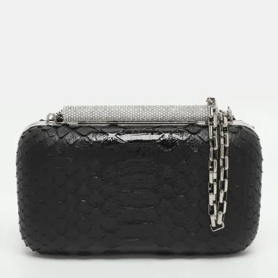 Pre-owned Alexander Mcqueen T-bar Black Python Leather Chain Box Clutch