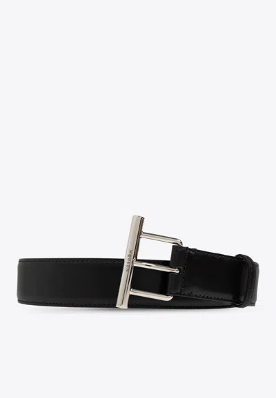 Alexander Mcqueen T-bar Buckle Leather Belt In Black